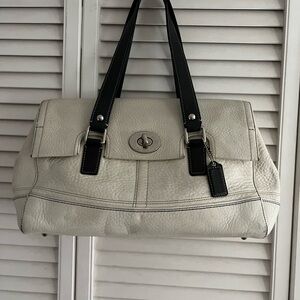 Coach Cream and Black Leather Satchel